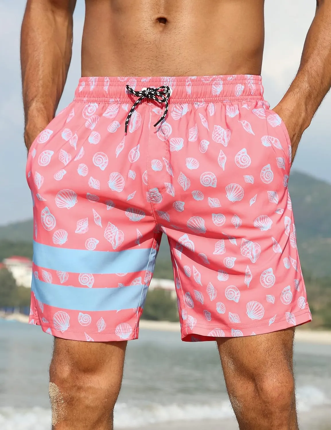 Nonwe Mens Swim Trunks with Compression Liner Quick Dry Summer Board Shorts Swimwear