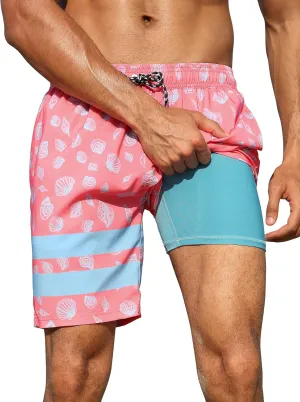 Nonwe Mens Swim Trunks with Compression Liner Quick Dry Summer Board Shorts Swimwear