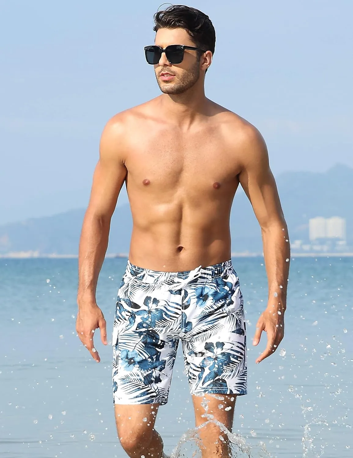 Nonwe Men's Swim Trunks with Compression Liner Quick Dry Water Sport Surf Beach Shorts with Pocket