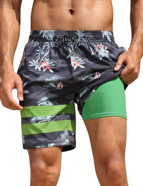 Nonwe Mens Swim Trunks with Compression Liner Quick Dry Summer Board Shorts Swimwear