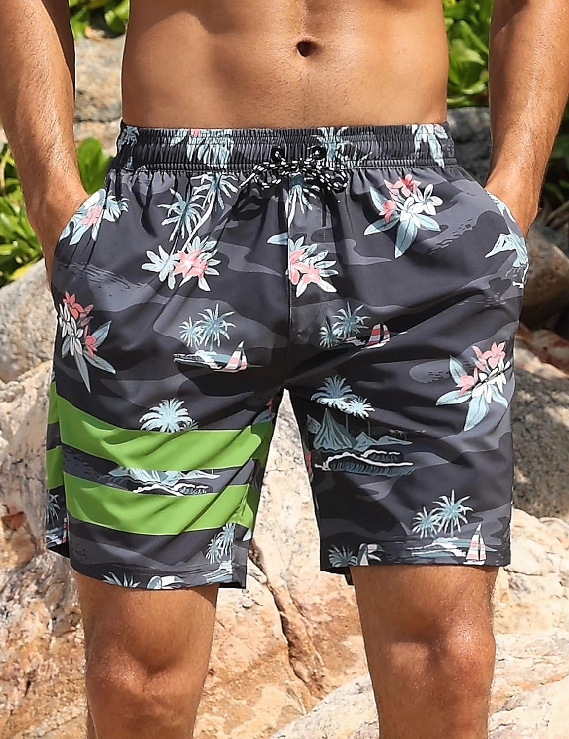 Nonwe Mens Swim Trunks with Compression Liner Quick Dry Summer Board Shorts Swimwear