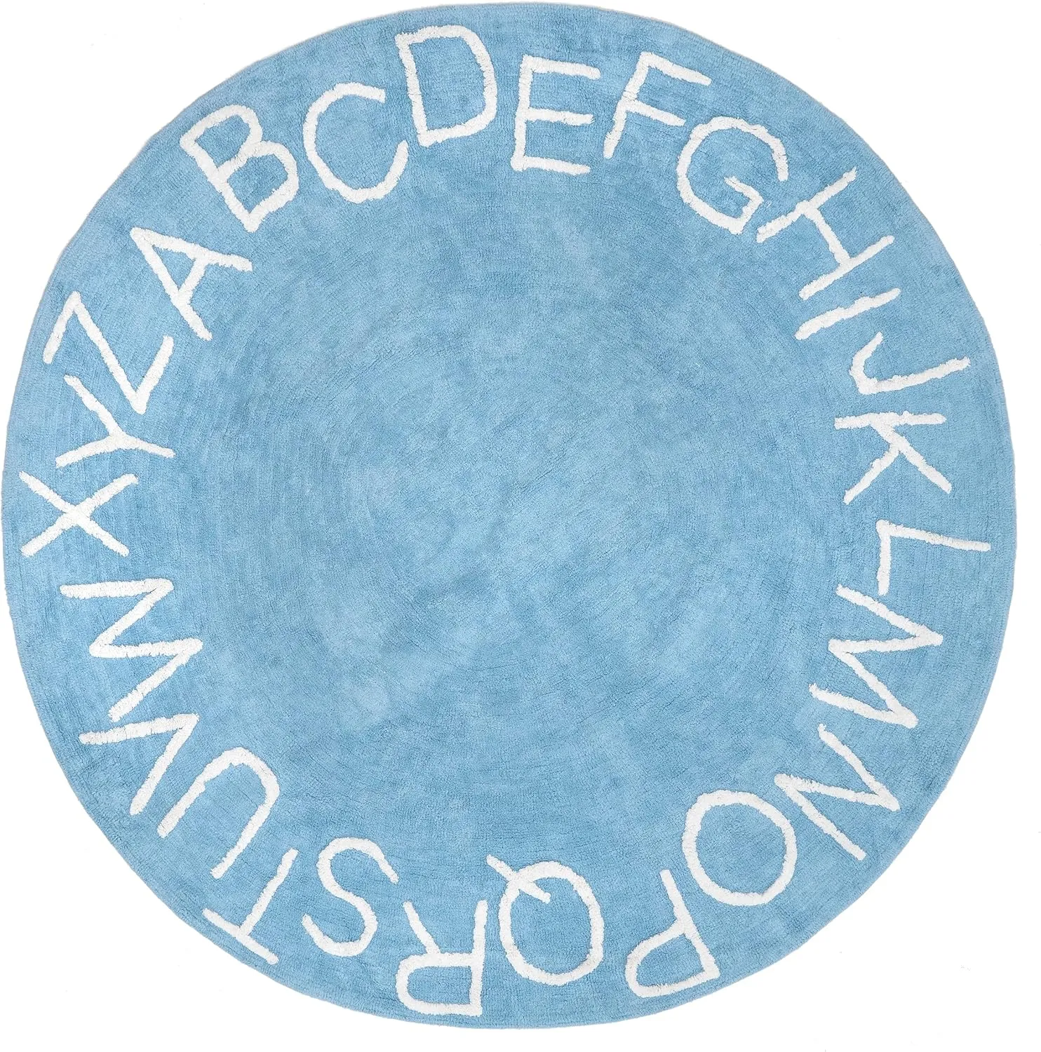 nuLOOM Kids Washable Round Alphabet Rug, 4' Round, Light Blue