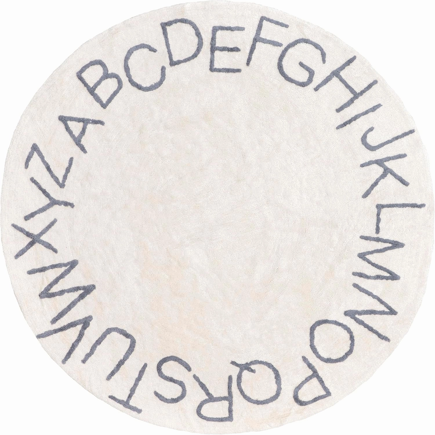 nuLOOM Kids Washable Round Alphabet Rug, 4' Round, Grey