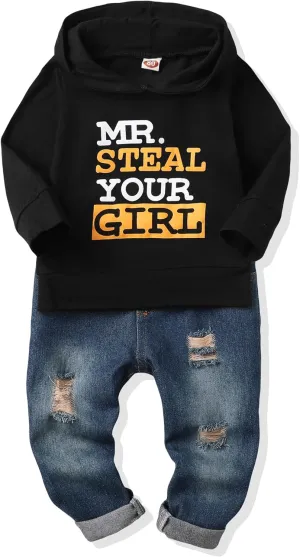 NZRVAWS Baby Boy Clothes Toddler Boy Outfit 2 3 4T 6 12 18 24 Month Fall Winter Hoodie Ripped Jeans Clothing