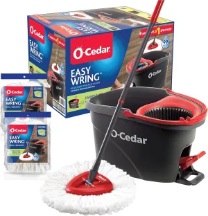 O-Cedar EasyWring Microfiber Spin Mop & Bucket Floor Cleaning System   2 Extra Refills, Red/Gray