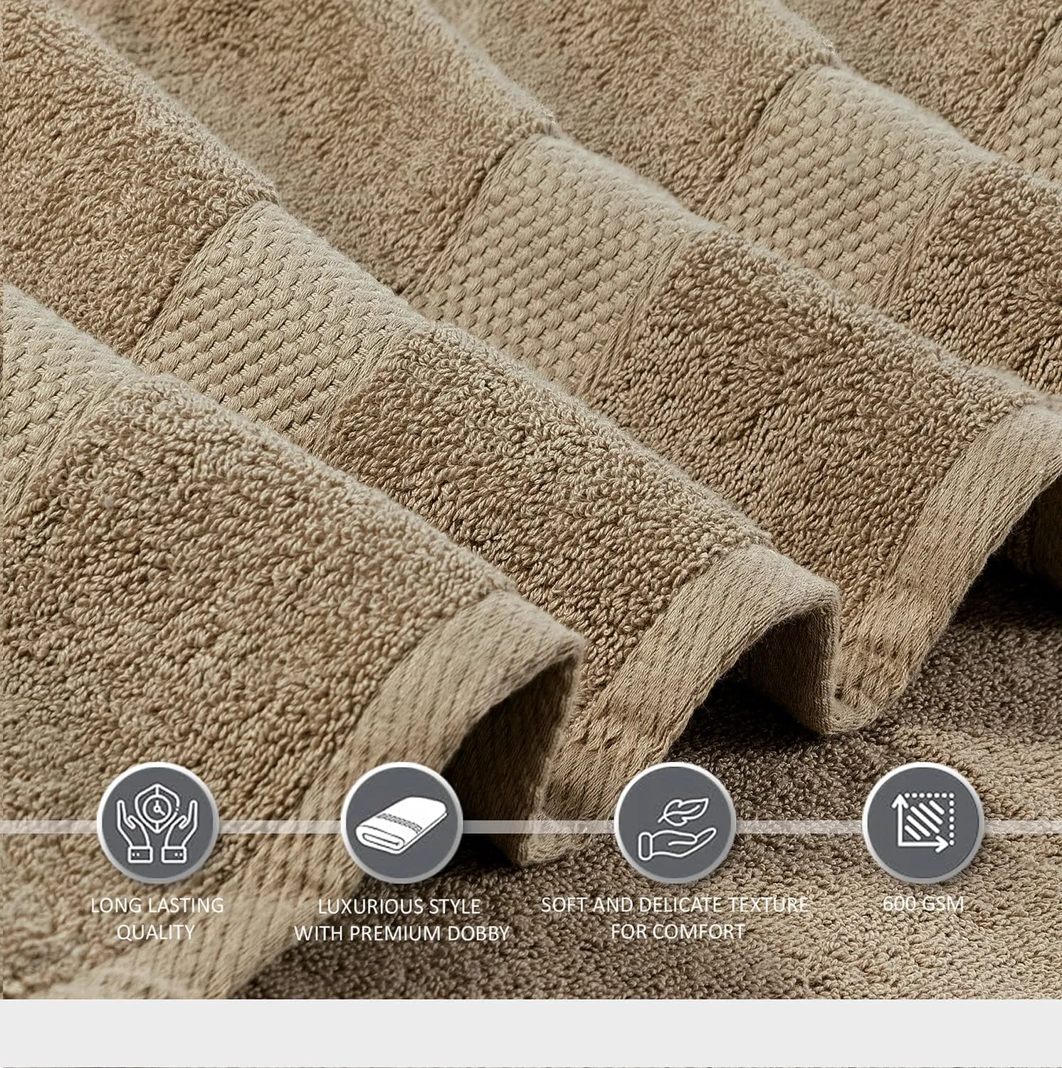 Oakias Premium Towel Set 600 GSM 6 Piece Beige - 100% Ring Spun Cotton Highly Absorbent Towels Set - Super Soft Bathroom Towel Set - Hotel Quality Double Stitched Hem - Ideal for Hotels, Spa, Gyms