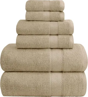 Oakias Premium Towel Set 600 GSM 6 Piece Beige - 100% Ring Spun Cotton Highly Absorbent Towels Set - Super Soft Bathroom Towel Set - Hotel Quality Double Stitched Hem - Ideal for Hotels, Spa, Gyms