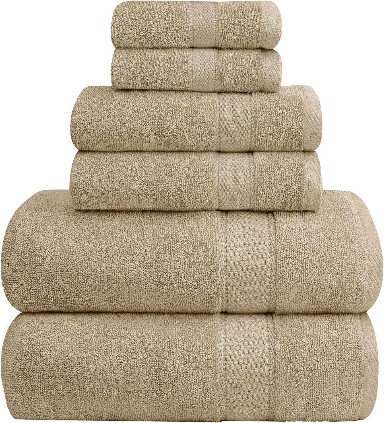 Oakias Premium Towel Set 600 GSM 6 Piece Beige - 100% Ring Spun Cotton Highly Absorbent Towels Set - Super Soft Bathroom Towel Set - Hotel Quality Double Stitched Hem - Ideal for Hotels, Spa, Gyms
