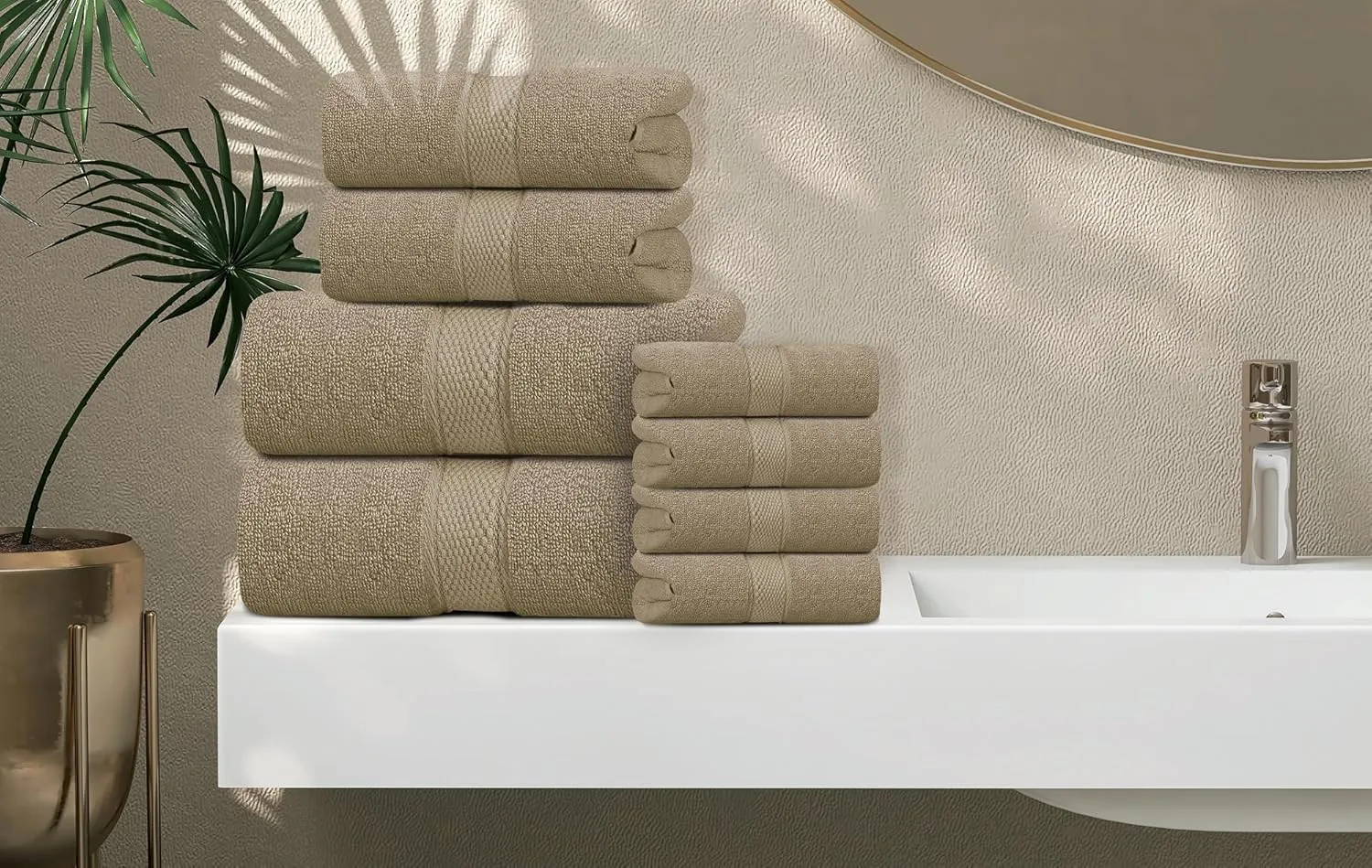 Oakias Premium Towel Set 600 GSM 6 Piece Beige - 100% Ring Spun Cotton Highly Absorbent Towels Set - Super Soft Bathroom Towel Set - Hotel Quality Double Stitched Hem - Ideal for Hotels, Spa, Gyms