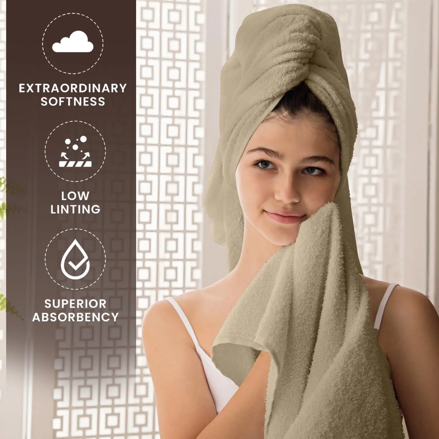 Oakias Premium Towel Set 600 GSM 6 Piece Beige - 100% Ring Spun Cotton Highly Absorbent Towels Set - Super Soft Bathroom Towel Set - Hotel Quality Double Stitched Hem - Ideal for Hotels, Spa, Gyms