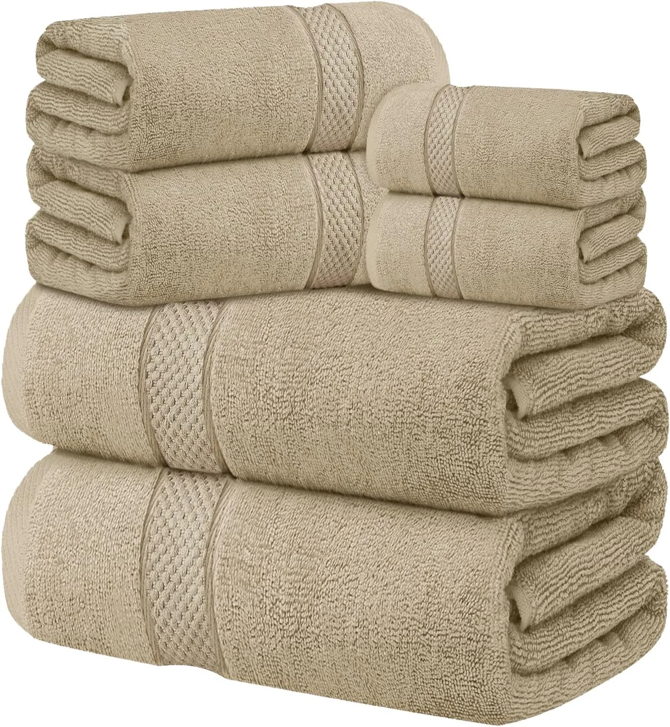 Oakias Premium Towel Set 600 GSM 6 Piece Beige - 100% Ring Spun Cotton Highly Absorbent Towels Set - Super Soft Bathroom Towel Set - Hotel Quality Double Stitched Hem - Ideal for Hotels, Spa, Gyms
