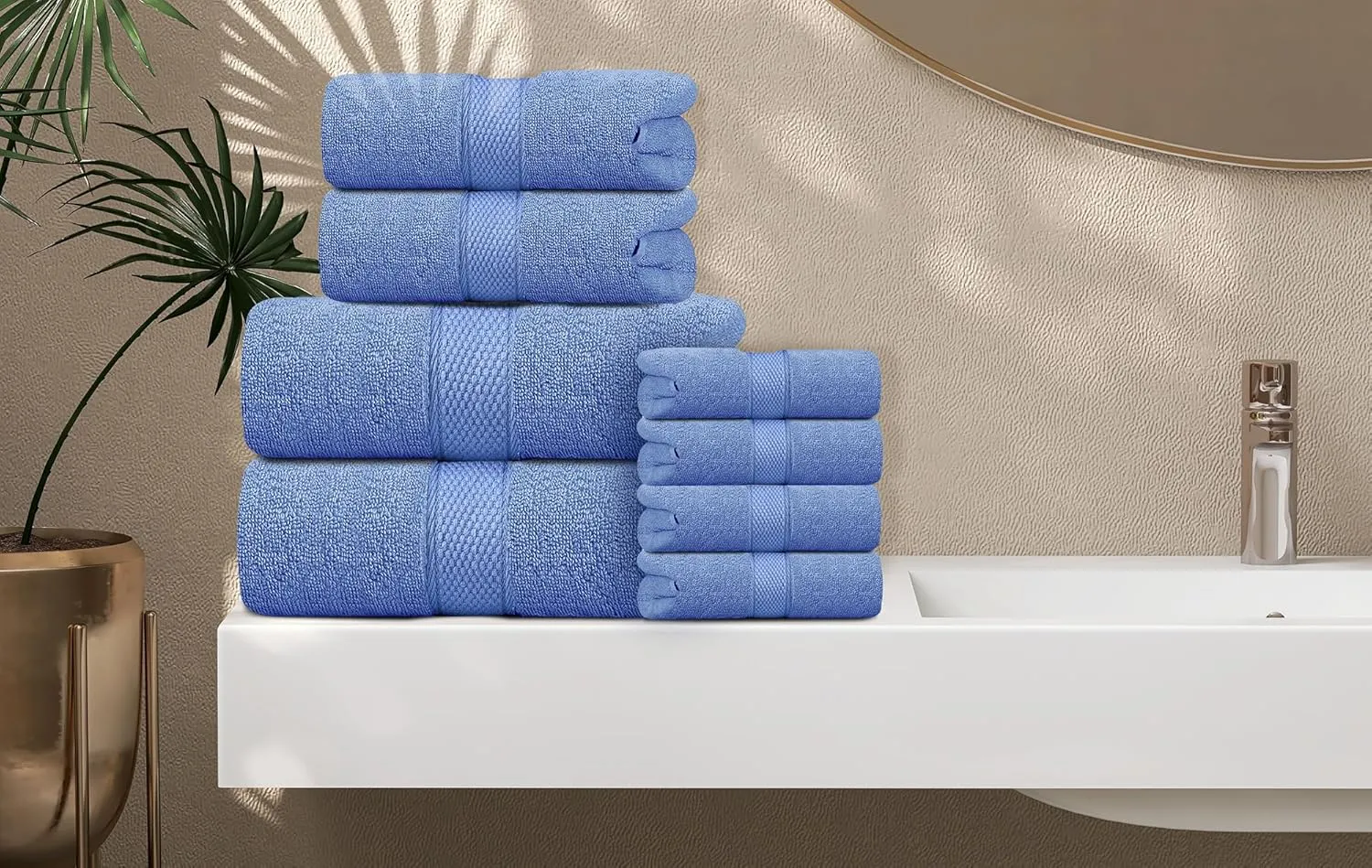 Oakias Premium Towel Set 600 GSM 6 Piece Blue - 100% Ring Spun Cotton Highly Absorbent Towels Set - Super Soft Bathroom Towel Set - Hotel Quality Double Stitched Hem - Ideal for Hotels, Spa, Gyms