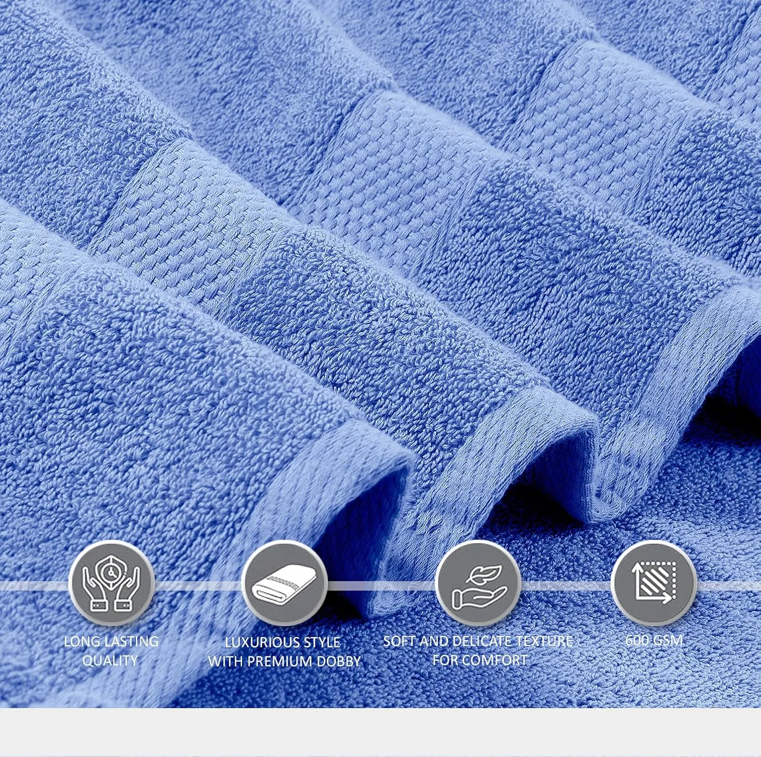 Oakias Premium Towel Set 600 GSM 6 Piece Blue - 100% Ring Spun Cotton Highly Absorbent Towels Set - Super Soft Bathroom Towel Set - Hotel Quality Double Stitched Hem - Ideal for Hotels, Spa, Gyms