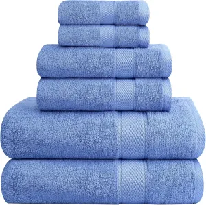 Oakias Premium Towel Set 600 GSM 6 Piece Blue - 100% Ring Spun Cotton Highly Absorbent Towels Set - Super Soft Bathroom Towel Set - Hotel Quality Double Stitched Hem - Ideal for Hotels, Spa, Gyms