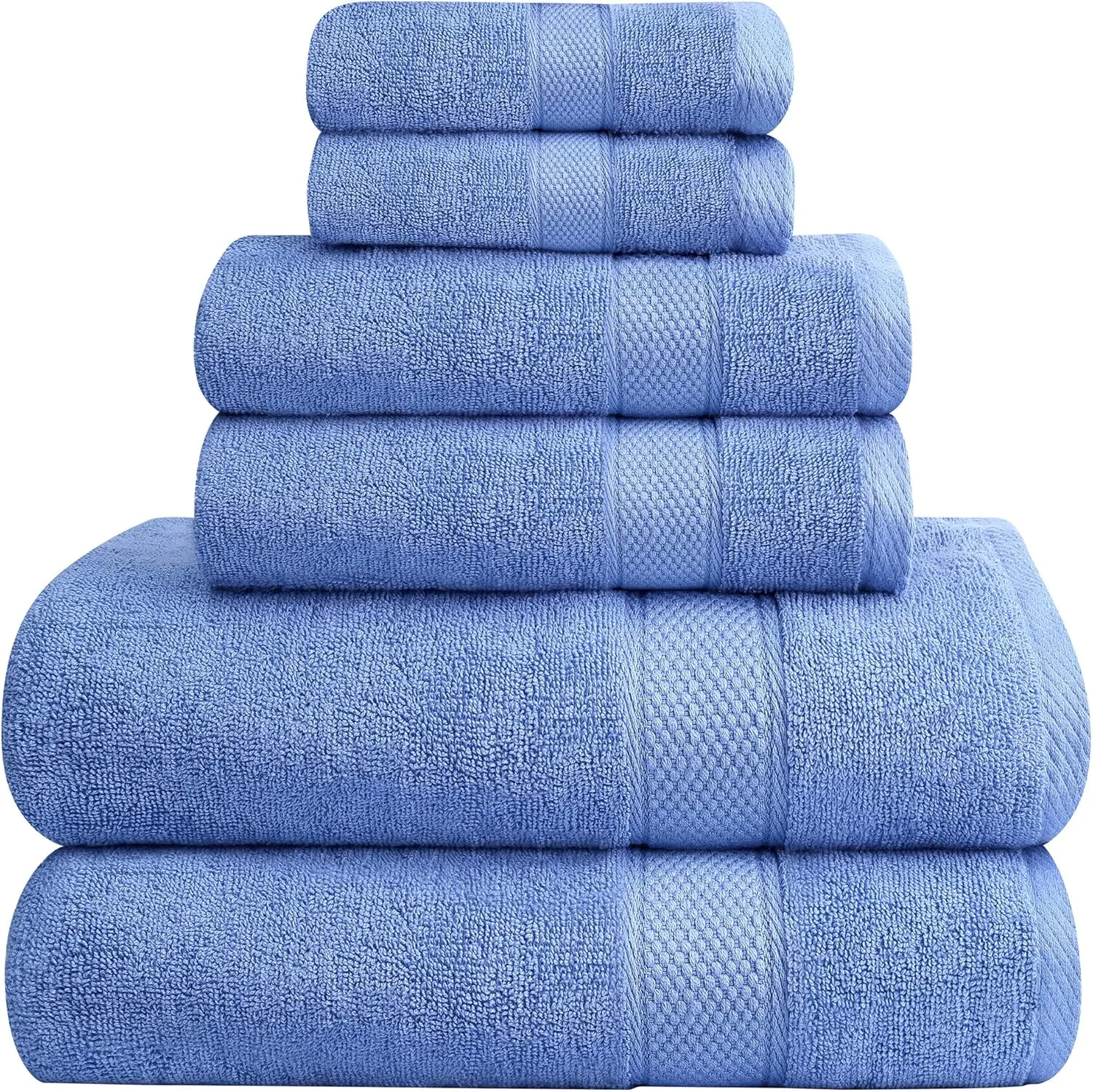 Oakias Premium Towel Set 600 GSM 6 Piece Blue - 100% Ring Spun Cotton Highly Absorbent Towels Set - Super Soft Bathroom Towel Set - Hotel Quality Double Stitched Hem - Ideal for Hotels, Spa, Gyms