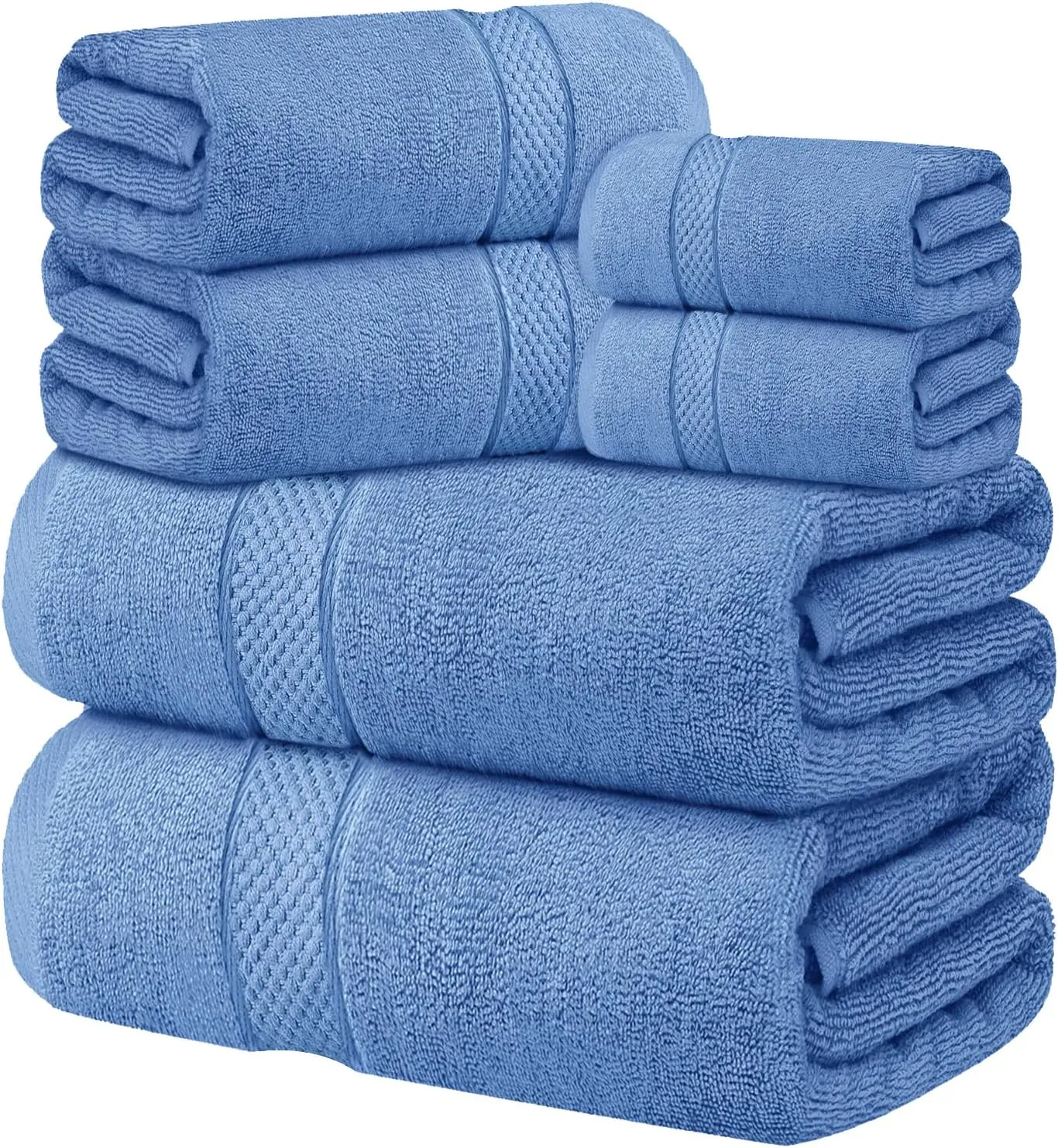 Oakias Premium Towel Set 600 GSM 6 Piece Blue - 100% Ring Spun Cotton Highly Absorbent Towels Set - Super Soft Bathroom Towel Set - Hotel Quality Double Stitched Hem - Ideal for Hotels, Spa, Gyms