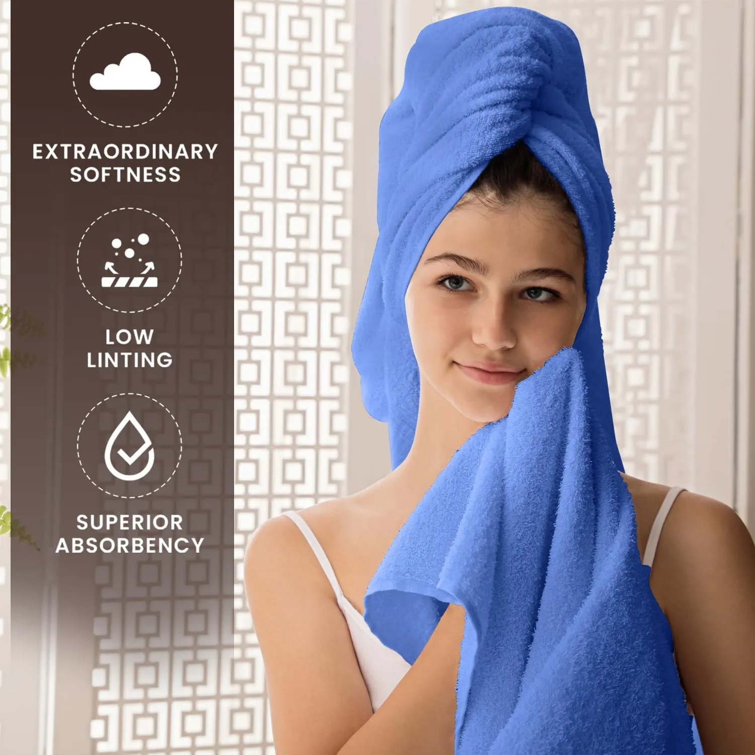 Oakias Premium Towel Set 600 GSM 6 Piece Blue - 100% Ring Spun Cotton Highly Absorbent Towels Set - Super Soft Bathroom Towel Set - Hotel Quality Double Stitched Hem - Ideal for Hotels, Spa, Gyms