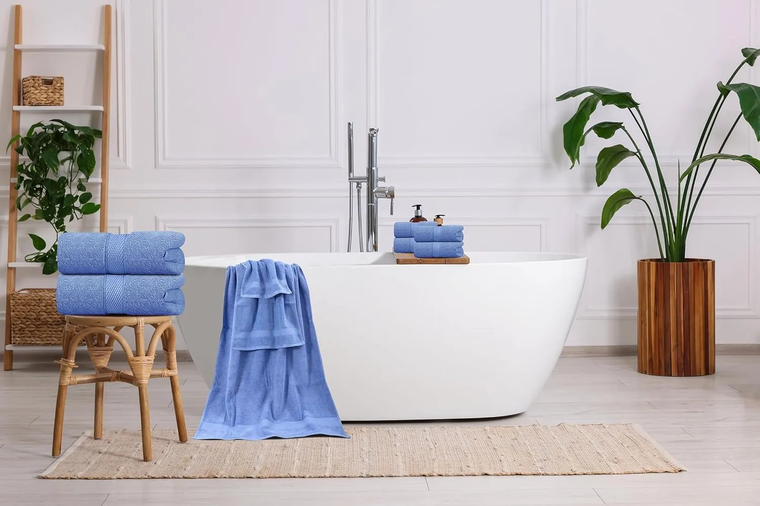 Oakias Premium Towel Set 600 GSM 6 Piece Blue - 100% Ring Spun Cotton Highly Absorbent Towels Set - Super Soft Bathroom Towel Set - Hotel Quality Double Stitched Hem - Ideal for Hotels, Spa, Gyms
