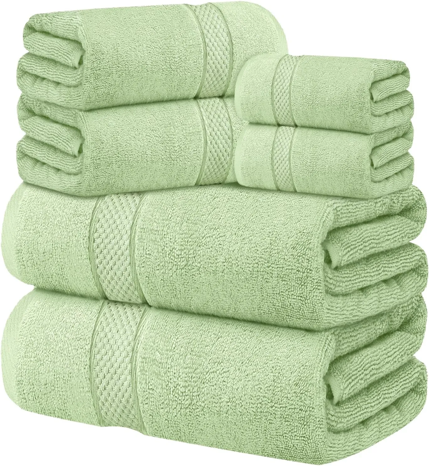 Oakias Premium Towel Set 600 GSM 6 Piece Green - 100% Ring Spun Cotton Highly Absorbent Towels Set - Super Soft Bathroom Towel Set - Hotel Quality Double Stitched Hem - Ideal for Hotels, Spa, Gyms