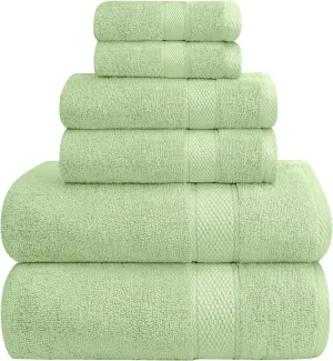 Oakias Premium Towel Set 600 GSM 6 Piece Green - 100% Ring Spun Cotton Highly Absorbent Towels Set - Super Soft Bathroom Towel Set - Hotel Quality Double Stitched Hem - Ideal for Hotels, Spa, Gyms