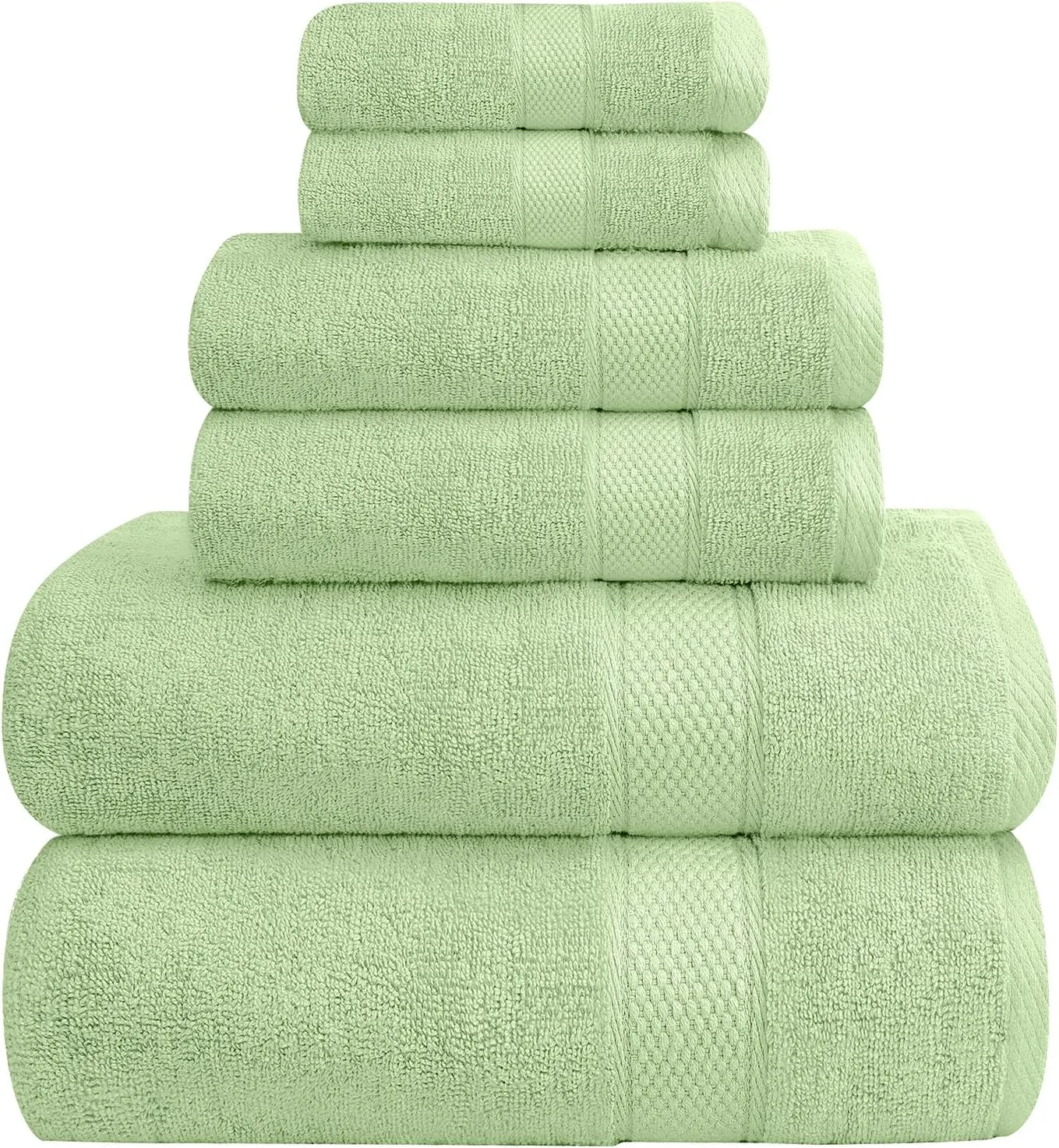 Oakias Premium Towel Set 600 GSM 6 Piece Green - 100% Ring Spun Cotton Highly Absorbent Towels Set - Super Soft Bathroom Towel Set - Hotel Quality Double Stitched Hem - Ideal for Hotels, Spa, Gyms