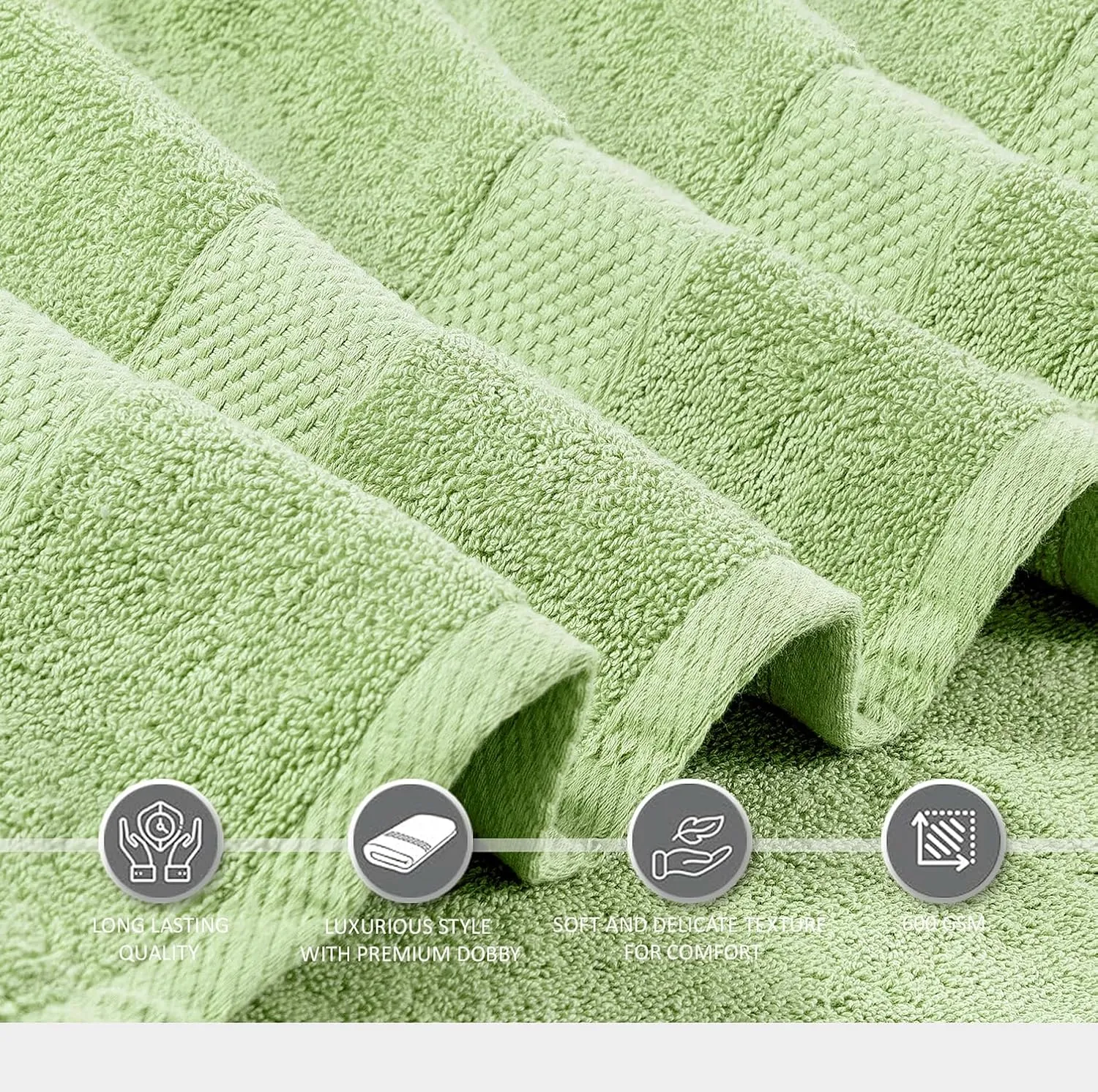 Oakias Premium Towel Set 600 GSM 6 Piece Green - 100% Ring Spun Cotton Highly Absorbent Towels Set - Super Soft Bathroom Towel Set - Hotel Quality Double Stitched Hem - Ideal for Hotels, Spa, Gyms