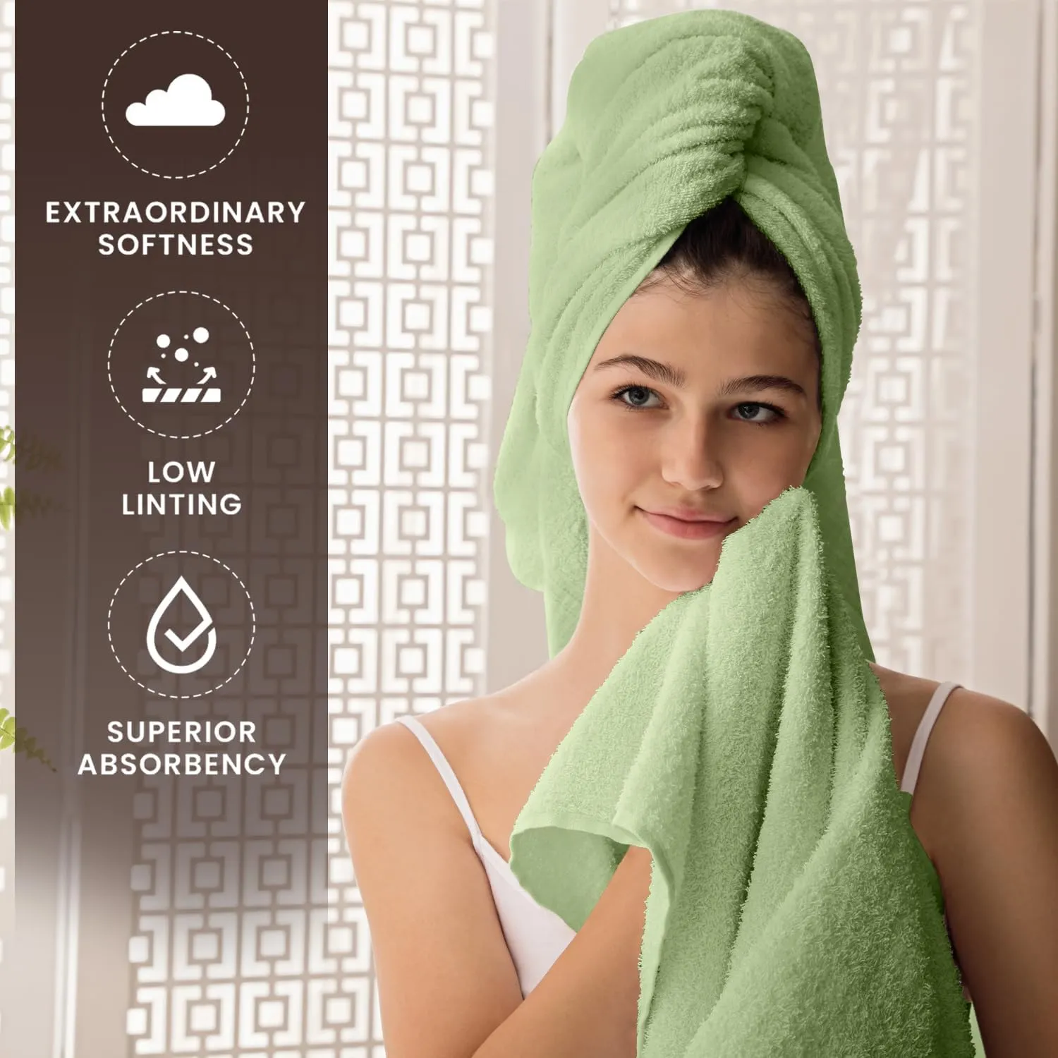 Oakias Premium Towel Set 600 GSM 6 Piece Green - 100% Ring Spun Cotton Highly Absorbent Towels Set - Super Soft Bathroom Towel Set - Hotel Quality Double Stitched Hem - Ideal for Hotels, Spa, Gyms