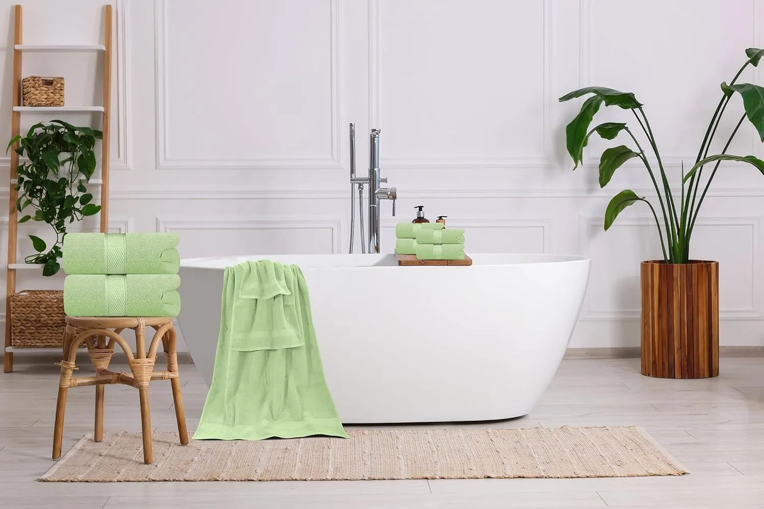 Oakias Premium Towel Set 600 GSM 6 Piece Green - 100% Ring Spun Cotton Highly Absorbent Towels Set - Super Soft Bathroom Towel Set - Hotel Quality Double Stitched Hem - Ideal for Hotels, Spa, Gyms
