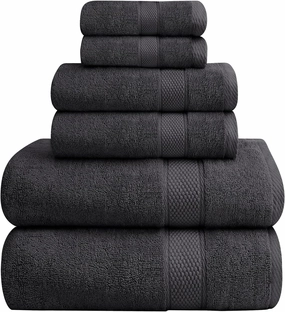 Oakias Premium Towel Set 600 GSM 6 Piece Dark Grey - 100% Ring Spun Cotton Highly Absorbent Towels Set - Super Soft Bathroom Towel Set - Hotel Quality Double Stitched Hem - Ideal for Hotels, Spa, Gyms