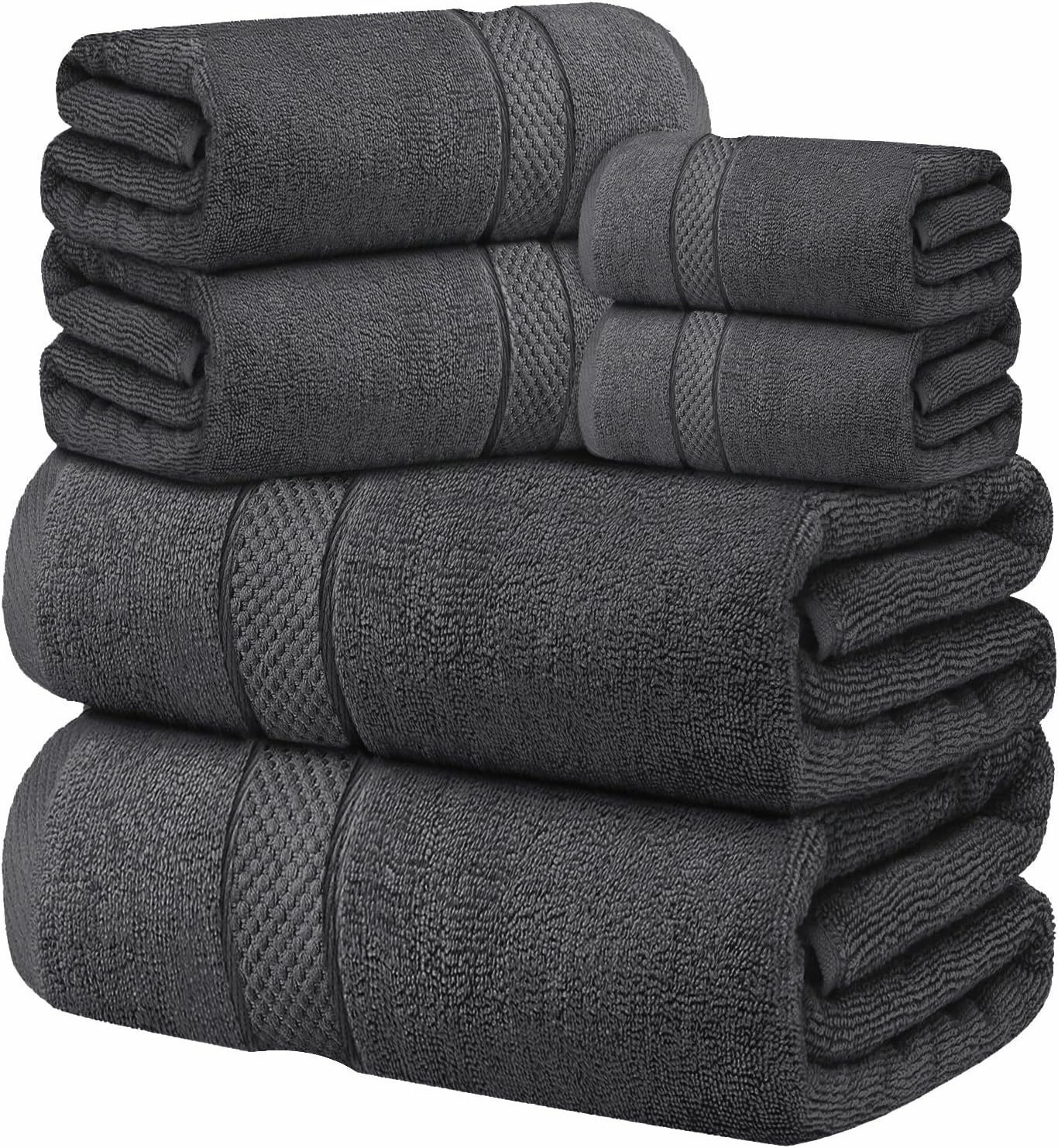 Oakias Premium Towel Set 600 GSM 6 Piece Dark Grey - 100% Ring Spun Cotton Highly Absorbent Towels Set - Super Soft Bathroom Towel Set - Hotel Quality Double Stitched Hem - Ideal for Hotels, Spa, Gyms