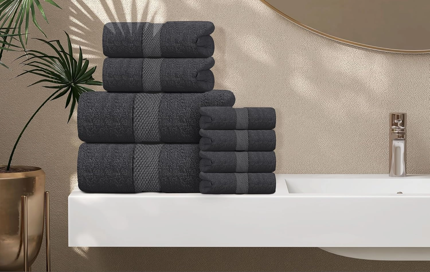 Oakias Premium Towel Set 600 GSM 6 Piece Dark Grey - 100% Ring Spun Cotton Highly Absorbent Towels Set - Super Soft Bathroom Towel Set - Hotel Quality Double Stitched Hem - Ideal for Hotels, Spa, Gyms