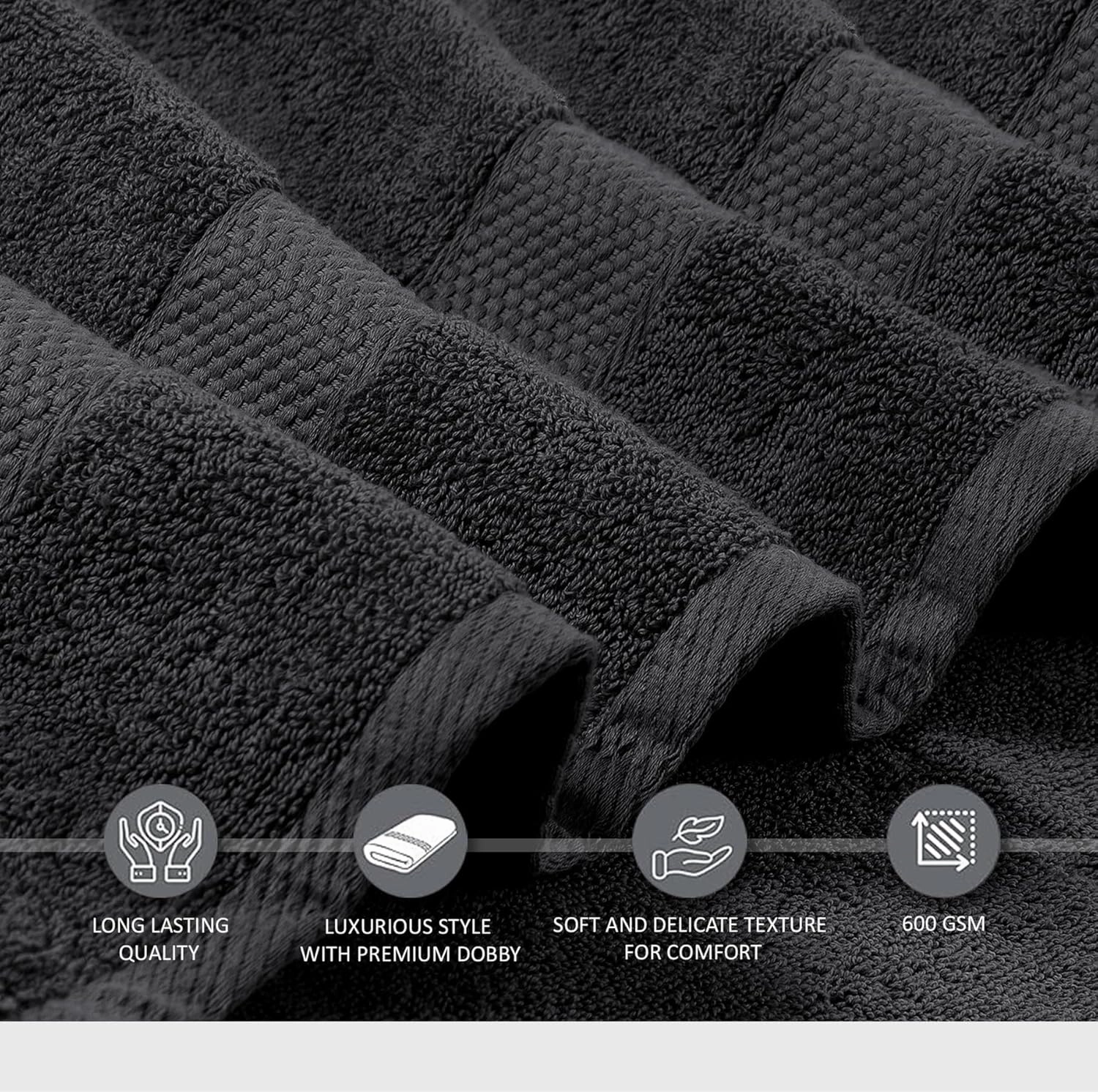 Oakias Premium Towel Set 600 GSM 6 Piece Dark Grey - 100% Ring Spun Cotton Highly Absorbent Towels Set - Super Soft Bathroom Towel Set - Hotel Quality Double Stitched Hem - Ideal for Hotels, Spa, Gyms