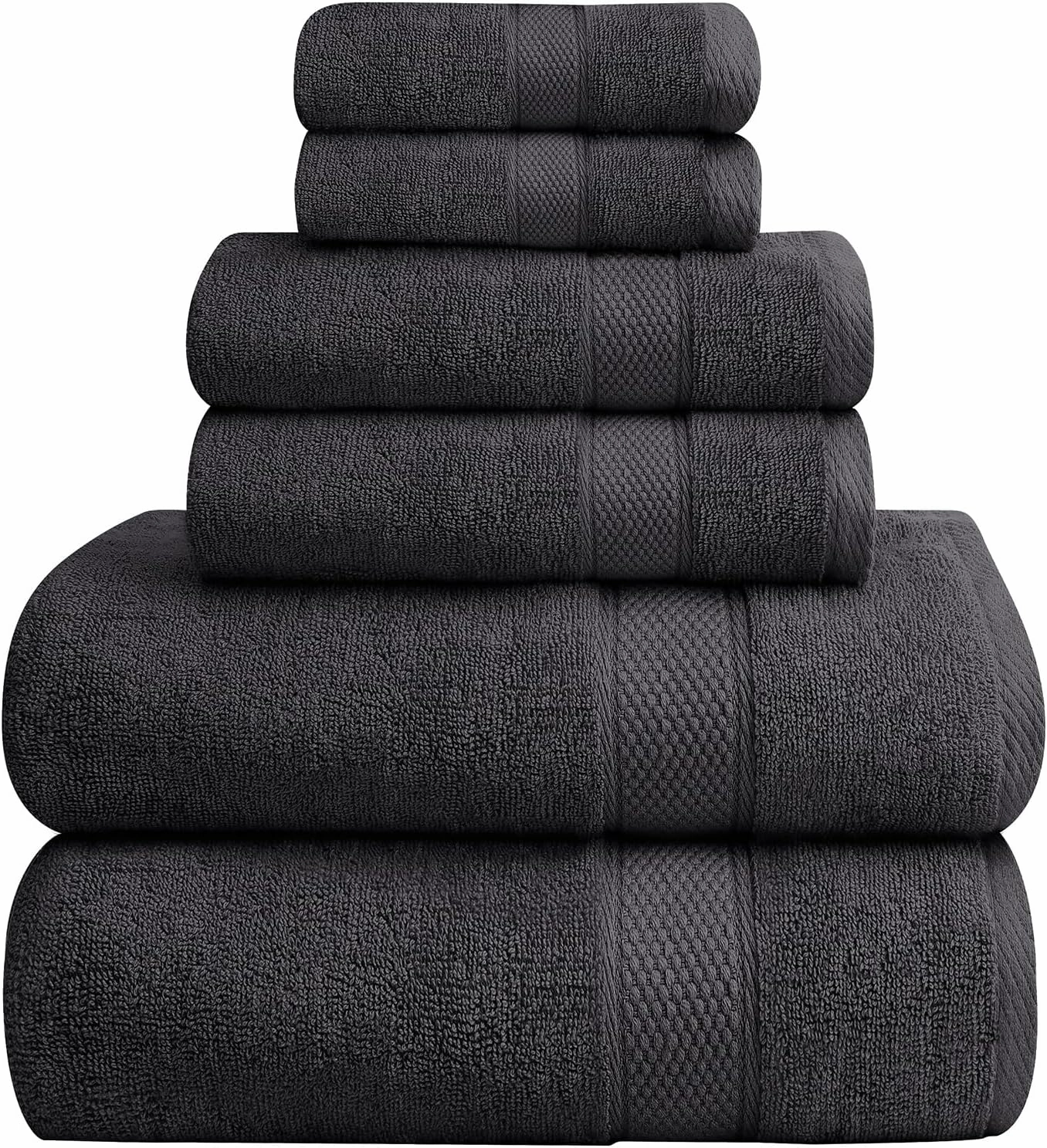 Oakias Premium Towel Set 600 GSM 6 Piece Dark Grey - 100% Ring Spun Cotton Highly Absorbent Towels Set - Super Soft Bathroom Towel Set - Hotel Quality Double Stitched Hem - Ideal for Hotels, Spa, Gyms