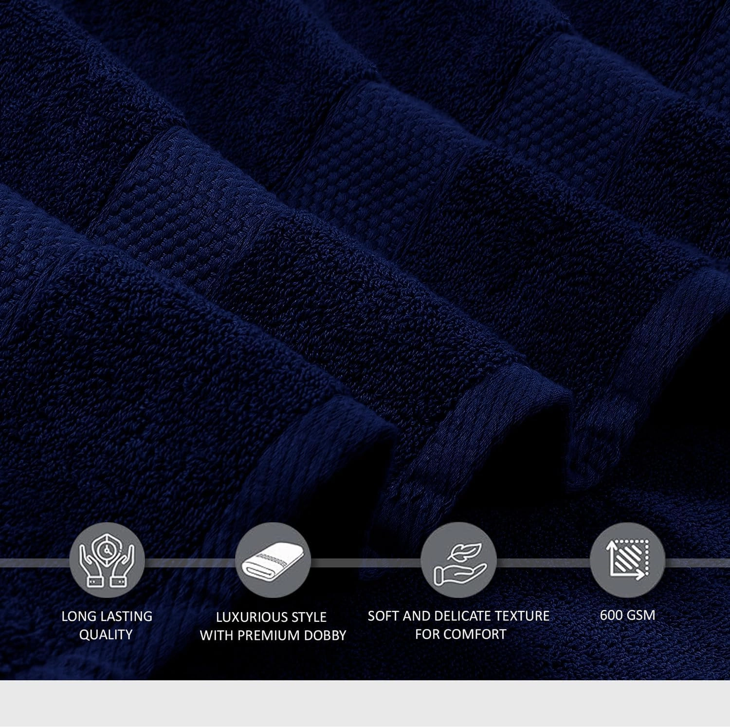 Oakias Premium Towel Set 600 GSM 6 Piece Navy Blue - 100% Ring Spun Cotton Highly Absorbent Towels Set - Super Soft Bathroom Towel Set - Hotel Quality Double Stitched Hem - Ideal for Hotels, Spa, Gyms