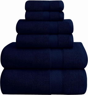 Oakias Premium Towel Set 600 GSM 6 Piece Navy Blue - 100% Ring Spun Cotton Highly Absorbent Towels Set - Super Soft Bathroom Towel Set - Hotel Quality Double Stitched Hem - Ideal for Hotels, Spa, Gyms