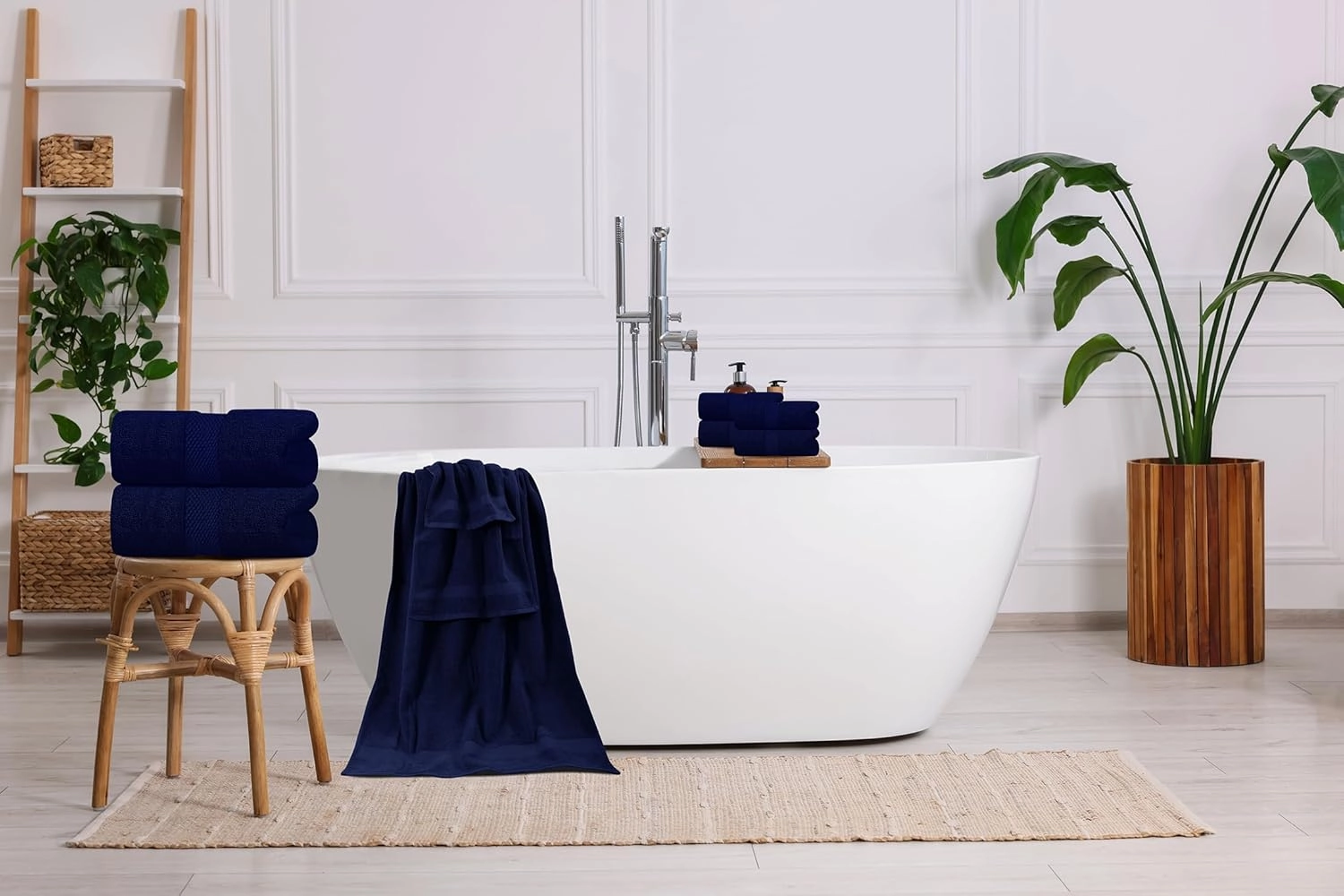 Oakias Premium Towel Set 600 GSM 6 Piece Navy Blue - 100% Ring Spun Cotton Highly Absorbent Towels Set - Super Soft Bathroom Towel Set - Hotel Quality Double Stitched Hem - Ideal for Hotels, Spa, Gyms
