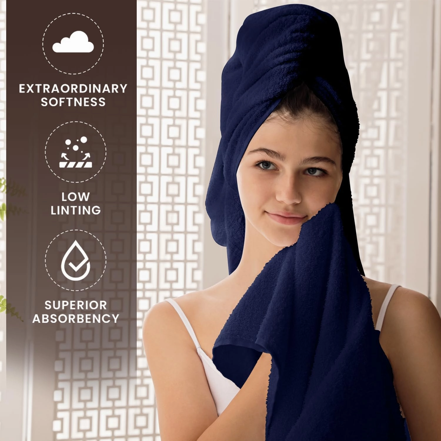 Oakias Premium Towel Set 600 GSM 6 Piece Navy Blue - 100% Ring Spun Cotton Highly Absorbent Towels Set - Super Soft Bathroom Towel Set - Hotel Quality Double Stitched Hem - Ideal for Hotels, Spa, Gyms