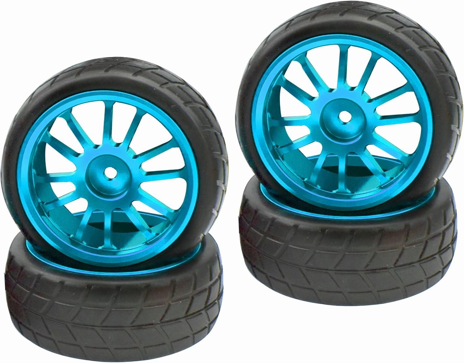 OD 2.55" Rubber Tires & Metal Wheel Rims 12mm Hex Hub Compatible with HSP Tamiya HPI Kyosho 1/10 On-Road Touring Car WLtoys 1/14 144001 Traxxas 1/16 Slash 1/18 A959B RC Buggy (Blue)