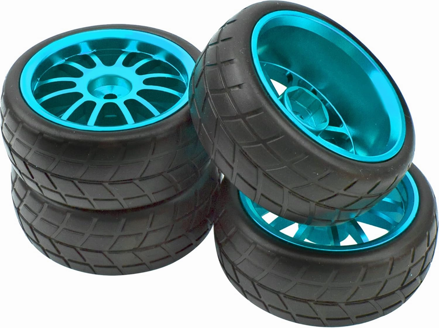 OD 2.55" Rubber Tires & Metal Wheel Rims 12mm Hex Hub Compatible with HSP Tamiya HPI Kyosho 1/10 On-Road Touring Car WLtoys 1/14 144001 Traxxas 1/16 Slash 1/18 A959B RC Buggy (Blue)