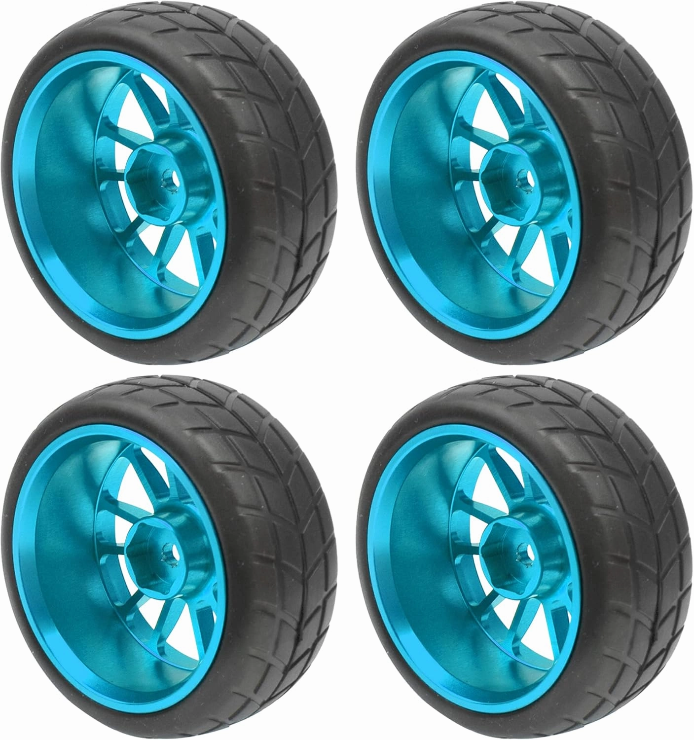 OD 2.55" Rubber Tires & Metal Wheel Rims 12mm Hex Hub Compatible with HSP Tamiya HPI Kyosho 1/10 On-Road Touring Car WLtoys 1/14 144001 Traxxas 1/16 Slash 1/18 A959B RC Buggy (Blue)