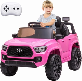 Officially Licensed Toyota Tacoma 12V Kids Ride On Car, Kids Electric Vehicles with Parent Remote Control Spring Suspension Safety Belt, Soft Start, Led Headlight, Age for 37-96 Months-Pink