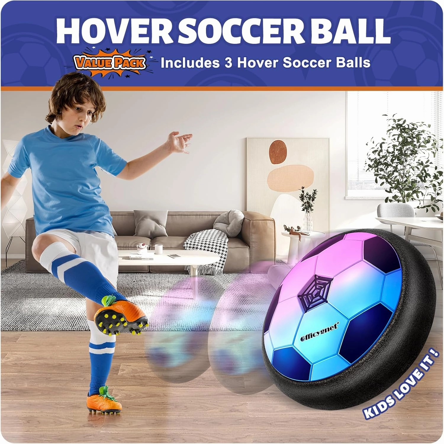 Officygnet 3 Pack Hover Soccer Ball, Boys Toys for 3, 4, 5, 6, 7, 8 Year Olds, Air Floating Soccer Toy with LED Lights, Indoor Toys Games for Kids Ages 4-8, 4-6 - Ideal Soccer Gifts for Boys 8-12