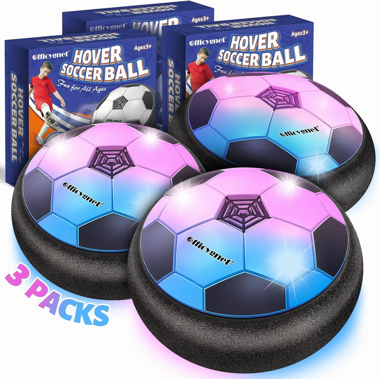 Officygnet 3 Pack Hover Soccer Ball, Boys Toys for 3, 4, 5, 6, 7, 8 Year Olds, Air Floating Soccer Toy with LED Lights, Indoor Toys Games for Kids Ages 4-8, 4-6 - Ideal Soccer Gifts for Boys 8-12