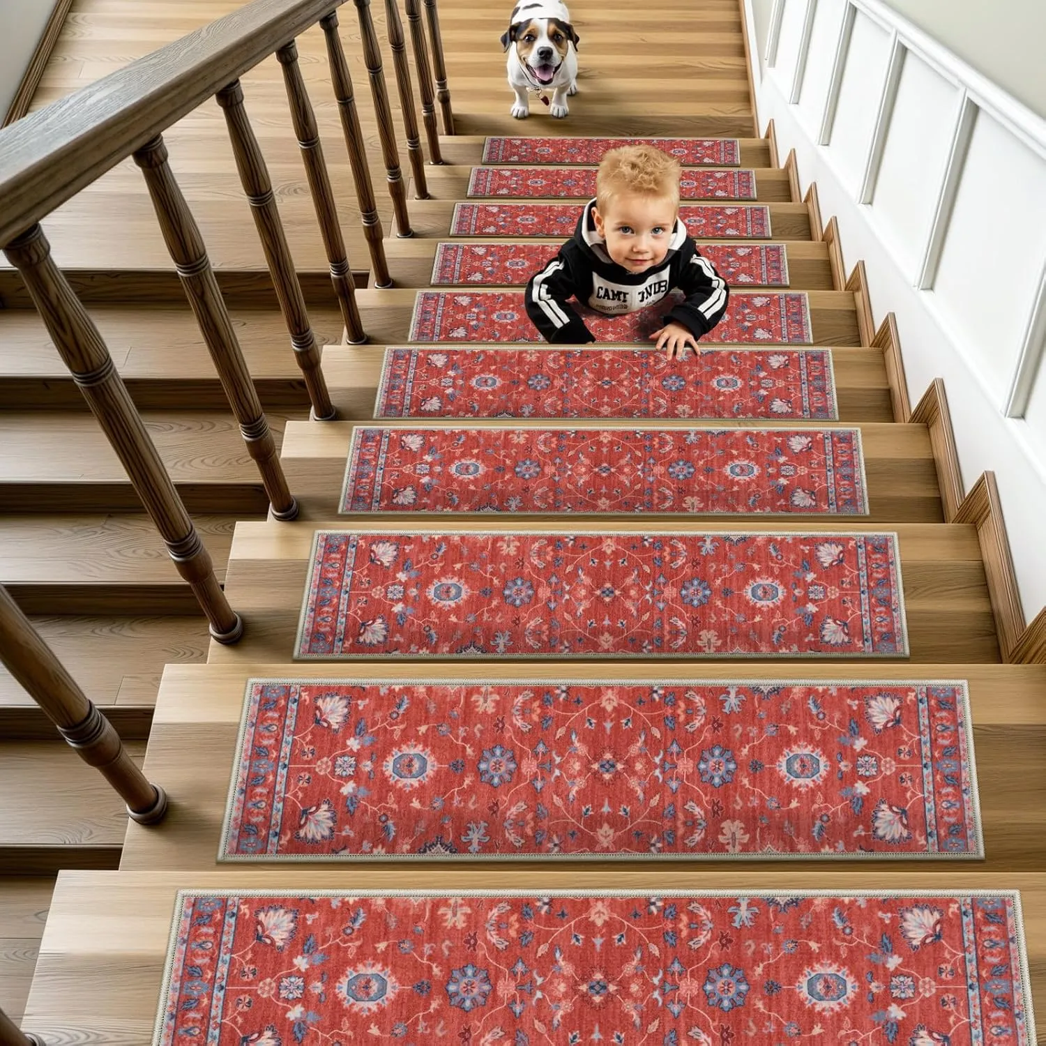 OJIA Soft Stair Treads Non-Slip Carpet Stair Treads 15 Pack 30"x8" Stair Runners for Wooden Steps Indoor, Rubber Backing Stair Rugs for Kids and Dogs, Residue Free Carpet Treads for Wood Stairs