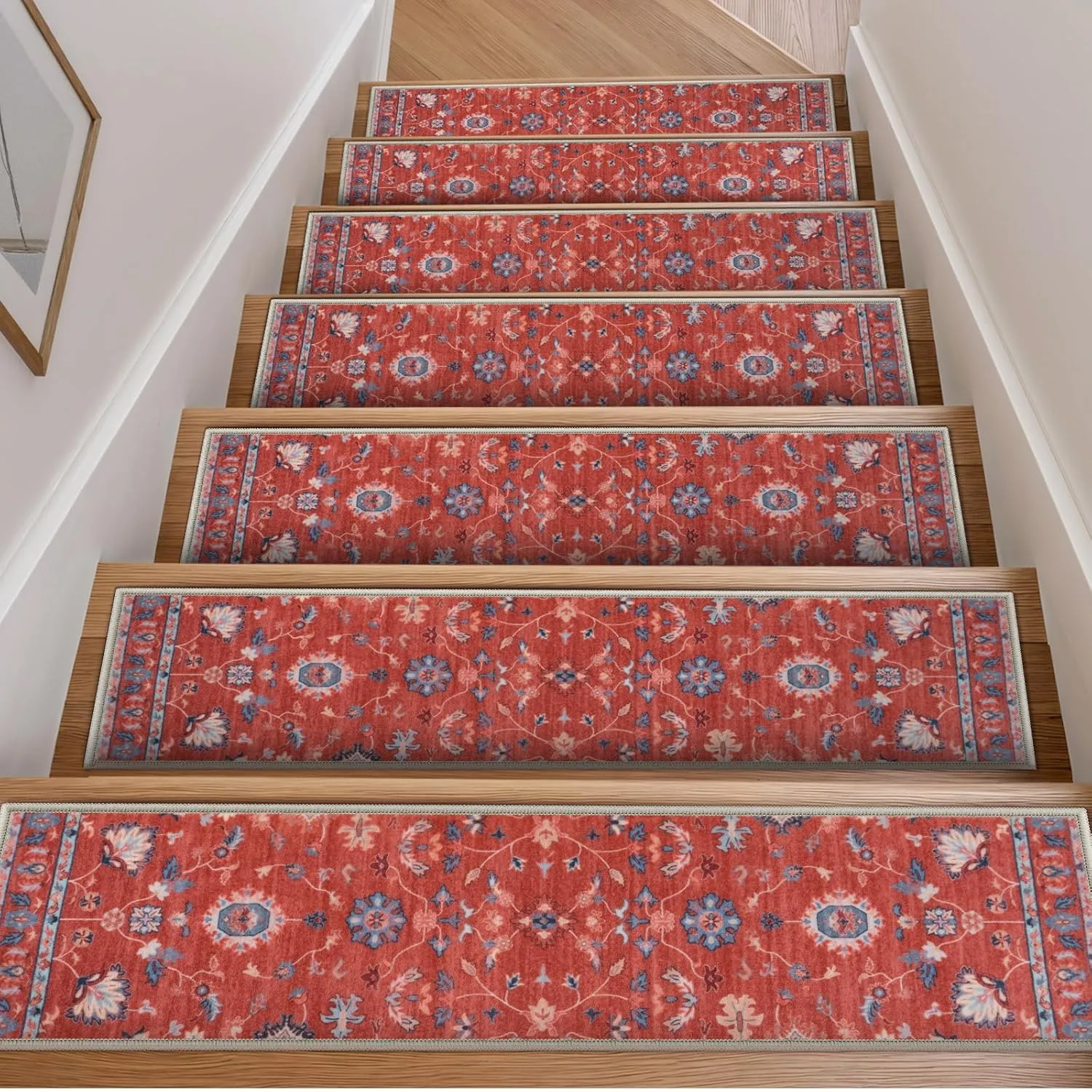 OJIA Soft Stair Treads Non-Slip Carpet Stair Treads 15 Pack 30"x8" Stair Runners for Wooden Steps Indoor, Rubber Backing Stair Rugs for Kids and Dogs, Residue Free Carpet Treads for Wood Stairs