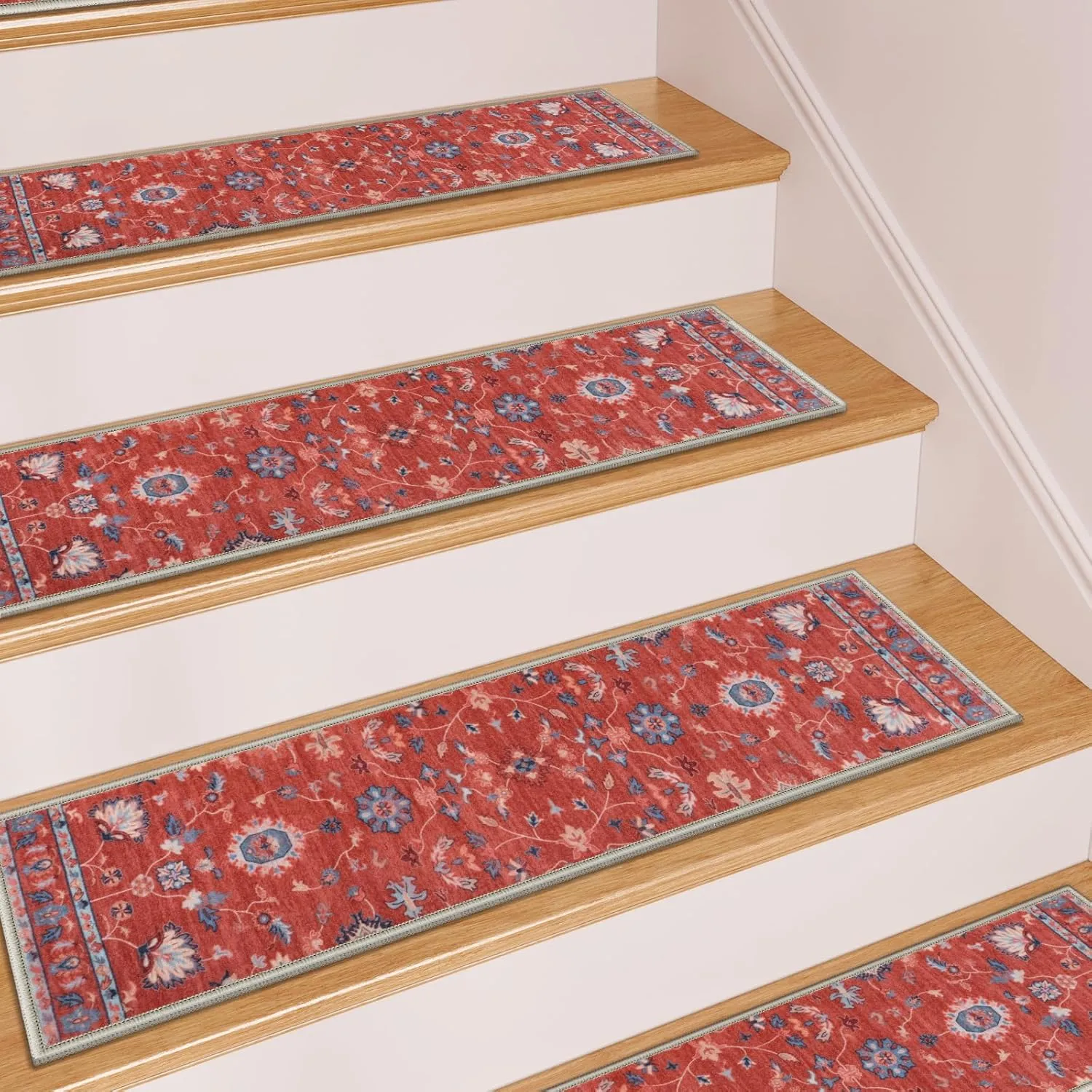 OJIA Soft Stair Treads Non-Slip Carpet Stair Treads 15 Pack 30"x8" Stair Runners for Wooden Steps Indoor, Rubber Backing Stair Rugs for Kids and Dogs, Residue Free Carpet Treads for Wood Stairs