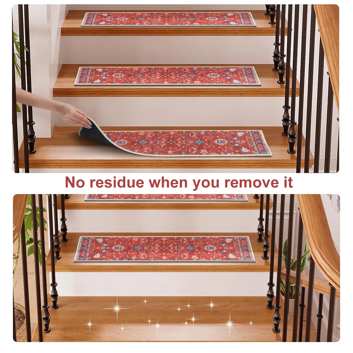 OJIA Soft Stair Treads Non-Slip Carpet Stair Treads 15 Pack 30"x8" Stair Runners for Wooden Steps Indoor, Rubber Backing Stair Rugs for Kids and Dogs, Residue Free Carpet Treads for Wood Stairs