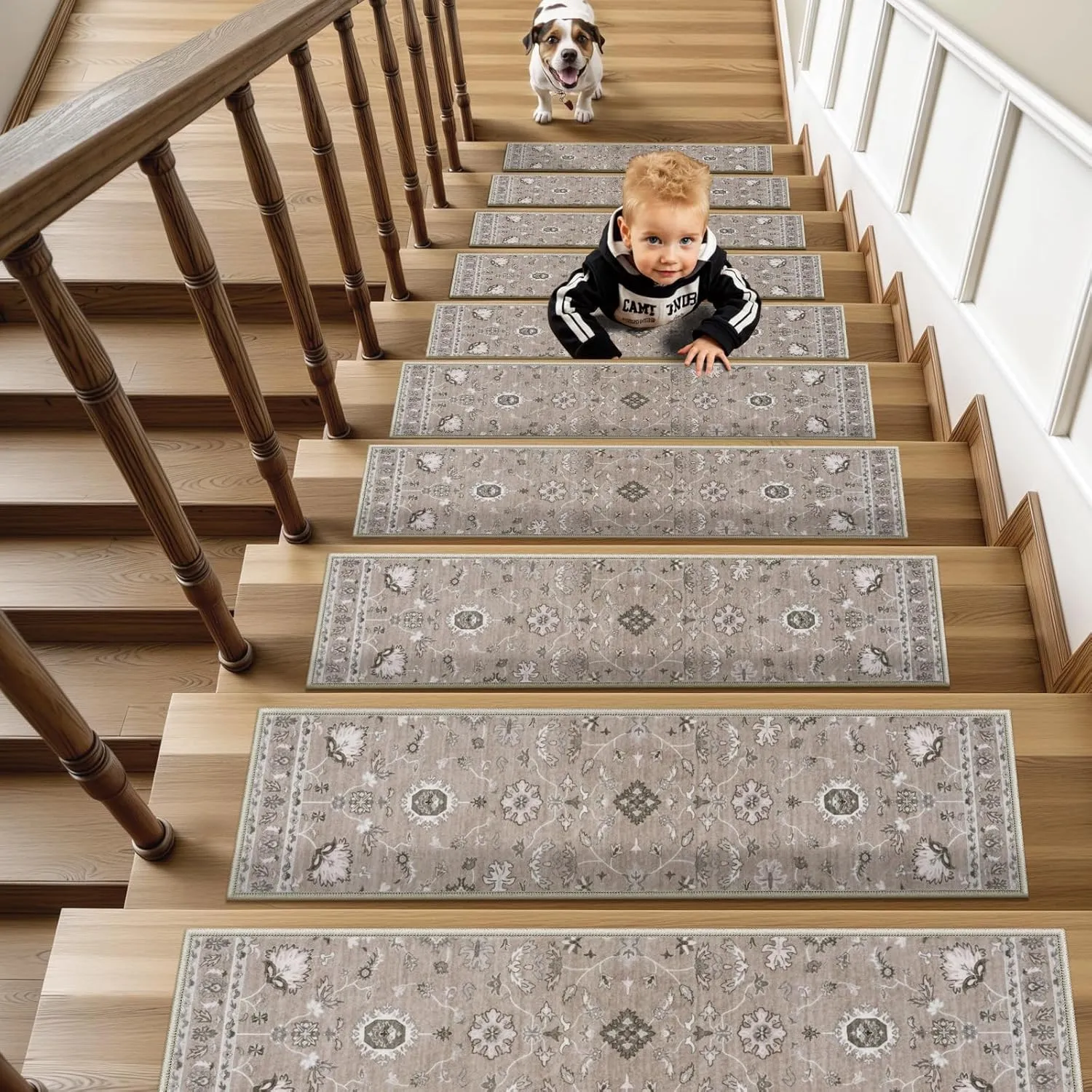 OJIA Stair Treads Carpet for Wooden Steps Stair Treads Non Slip Rubber Backing Soft Stairs Runner 15 Pack 30"x8" Safety Stair Rugs for Kids Elders and Pets 100% Polyester Stair Mats