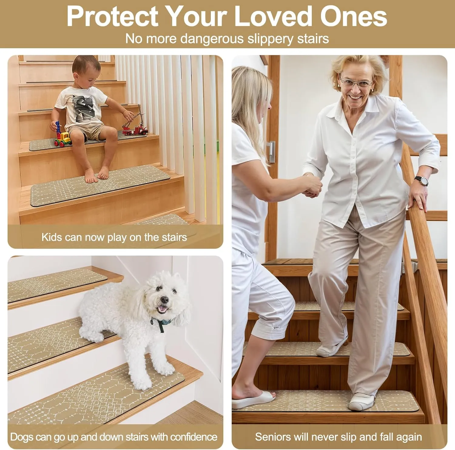 OJIA Stair Treads Non-Slip Matching Mat for Wooden Steps, Square Capet Stair Treads Rubber Backing Stair Runner Anti-Slip Stair Landing Mat 32x32 Inch Stair Rugs