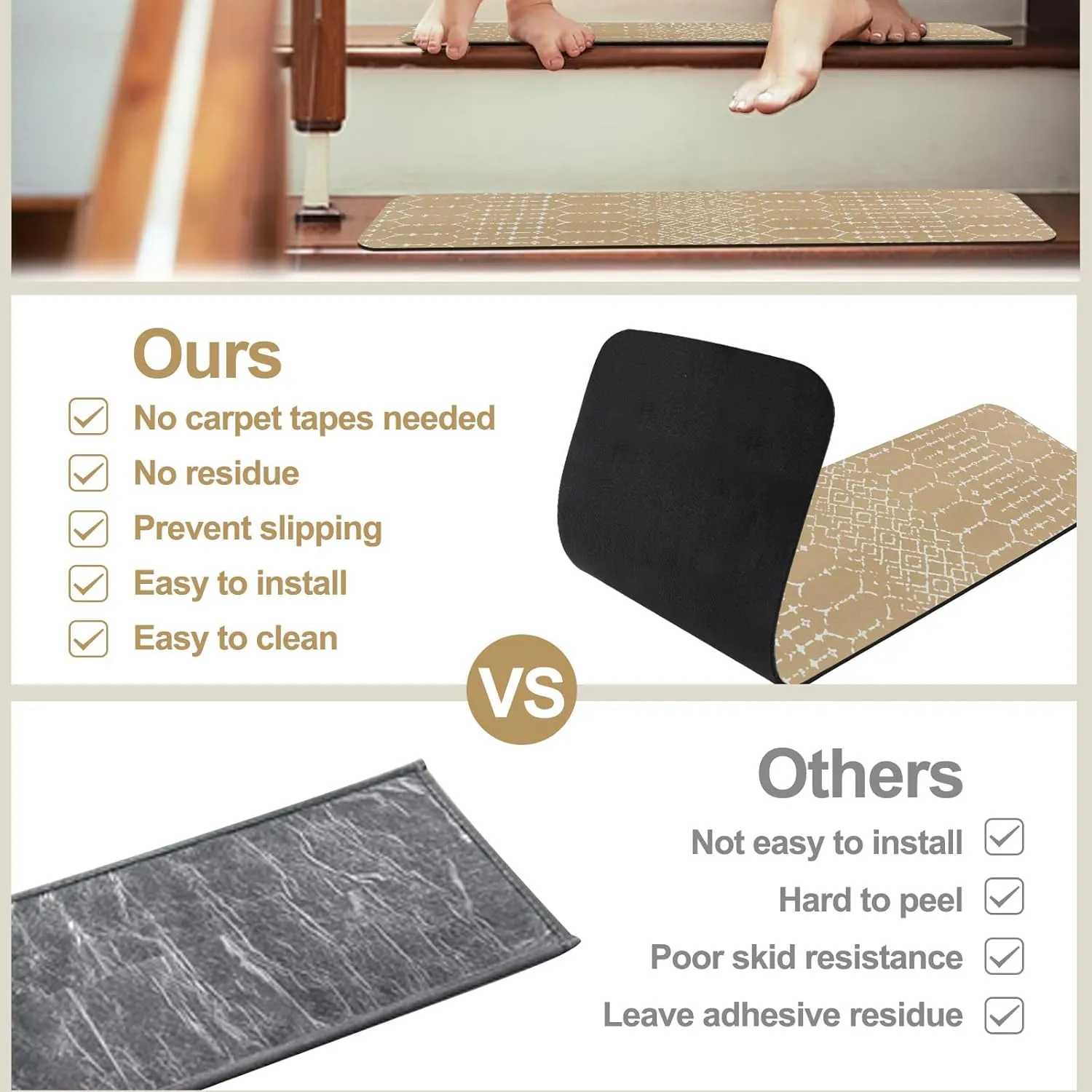 OJIA Stair Treads Non-Slip Matching Mat for Wooden Steps, Square Capet Stair Treads Rubber Backing Stair Runner Anti-Slip Stair Landing Mat 32x32 Inch Stair Rugs